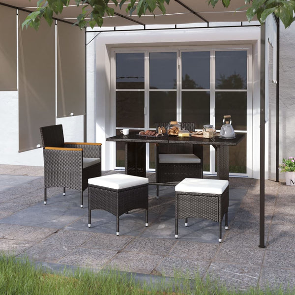 vidaXL 4-Piece Garden Chair and Stool Set Poly Rattan Black