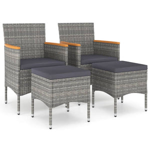 vidaXL 4-Piece Garden Chair and Stool Set Poly Rattan Grey