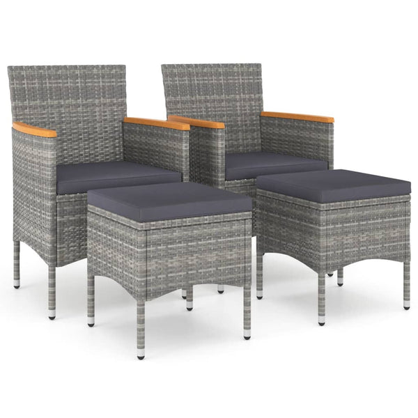 vidaXL 4-Piece Garden Chair and Stool Set Poly Rattan Grey