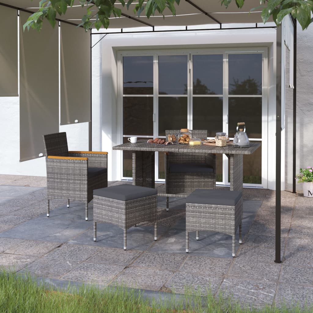 vidaXL 4-Piece Garden Chair and Stool Set Poly Rattan Grey