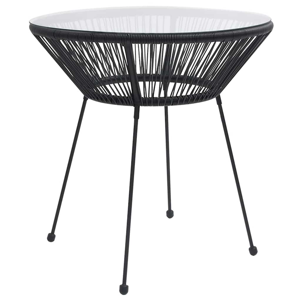 vidaXL Garden Dining Table Black Ø70x74 cm Rattan and Glass