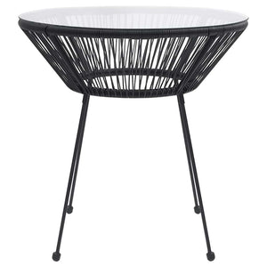 vidaXL Garden Dining Table Black Ø70x74 cm Rattan and Glass