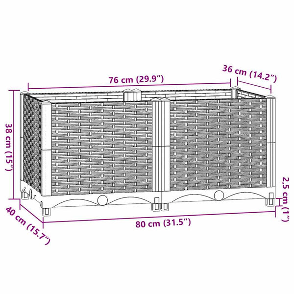 vidaXL Raised Garden Bed 80x40x38 cm Polypropylene