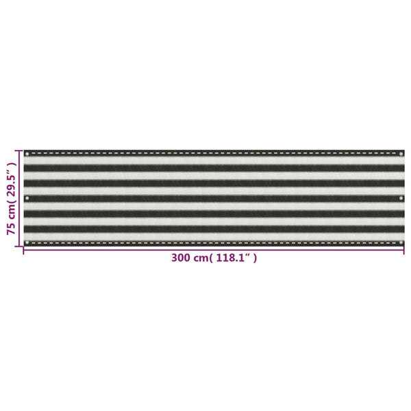 vidaXL HDPE Balcony Privacy Screen 75x300 cm Anthracite and White