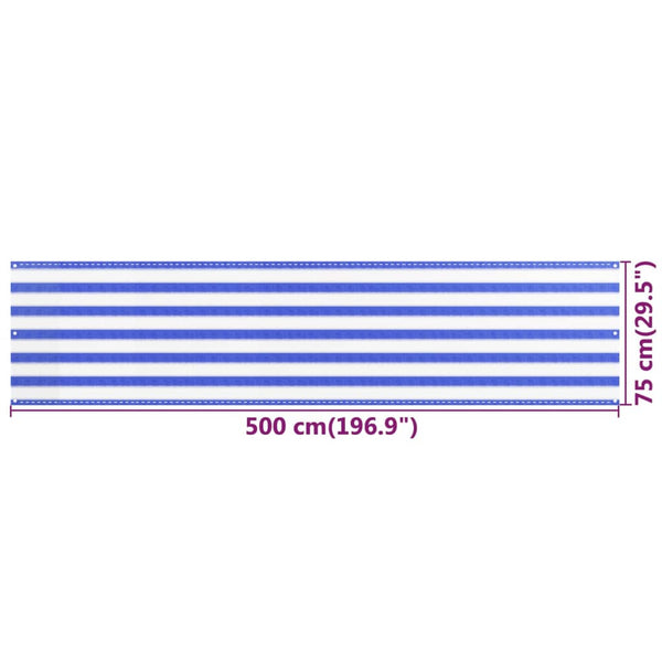 vidaXL Balcony Privacy Screen Blue and White 75x500 cm HDPE