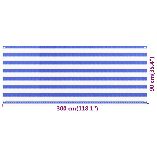 vidaXL Balcony Privacy Screen Blue and White 90x300 cm HDPE