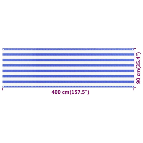 vidaXL Balcony Privacy Screen Blue and White 90x400 cm HDPE