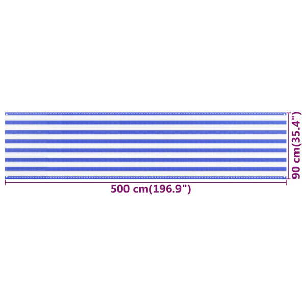 vidaXL Balcony Privacy Screen Blue and White 90x500 cm HDPE