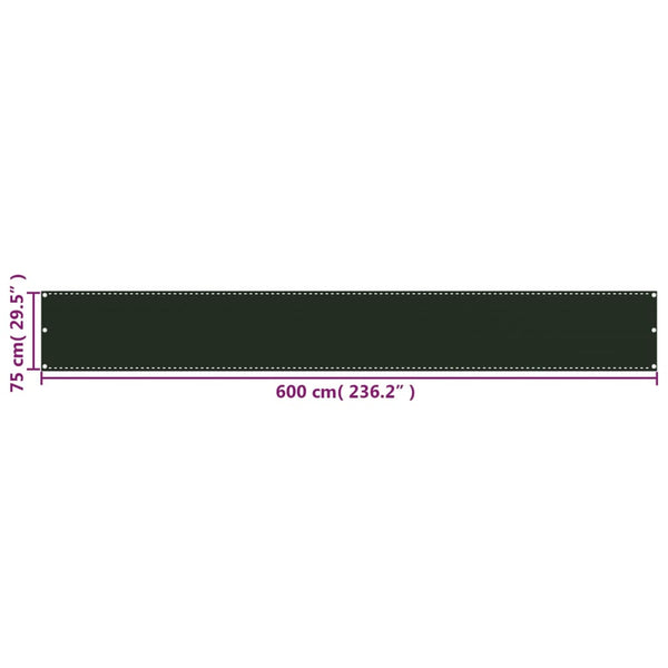 vidaXL Balcony Privacy Screen Dark Green 75x600 cm HDPE
