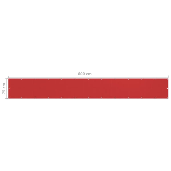vidaXL Balcony Privacy Screen Red 75x600 cm HDPE