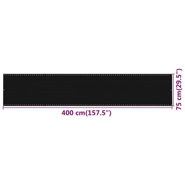 vidaXL Balcony Privacy Screen Black 75x400 cm HDPE