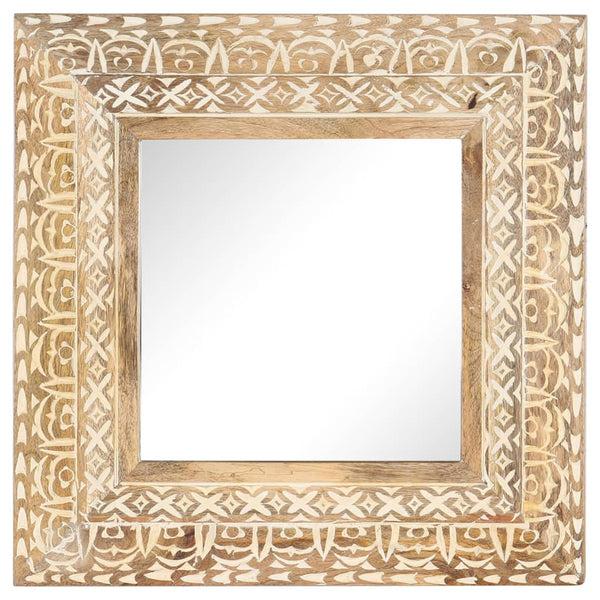 vidaXL Hand-Carved Mirror 50x50x2.6 cm Solid Mango Wood