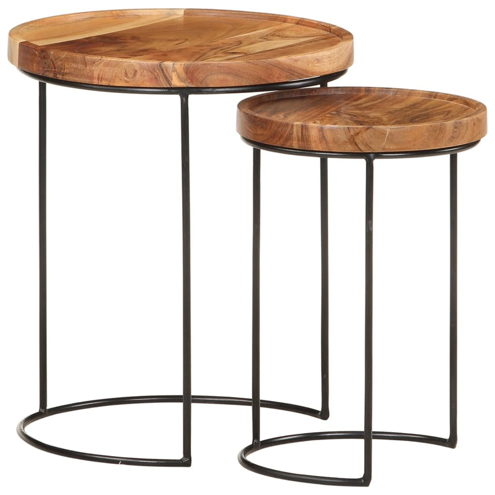 vidaXL 2-Piece Coffee Table Set Solid Acacia Wood and Steel