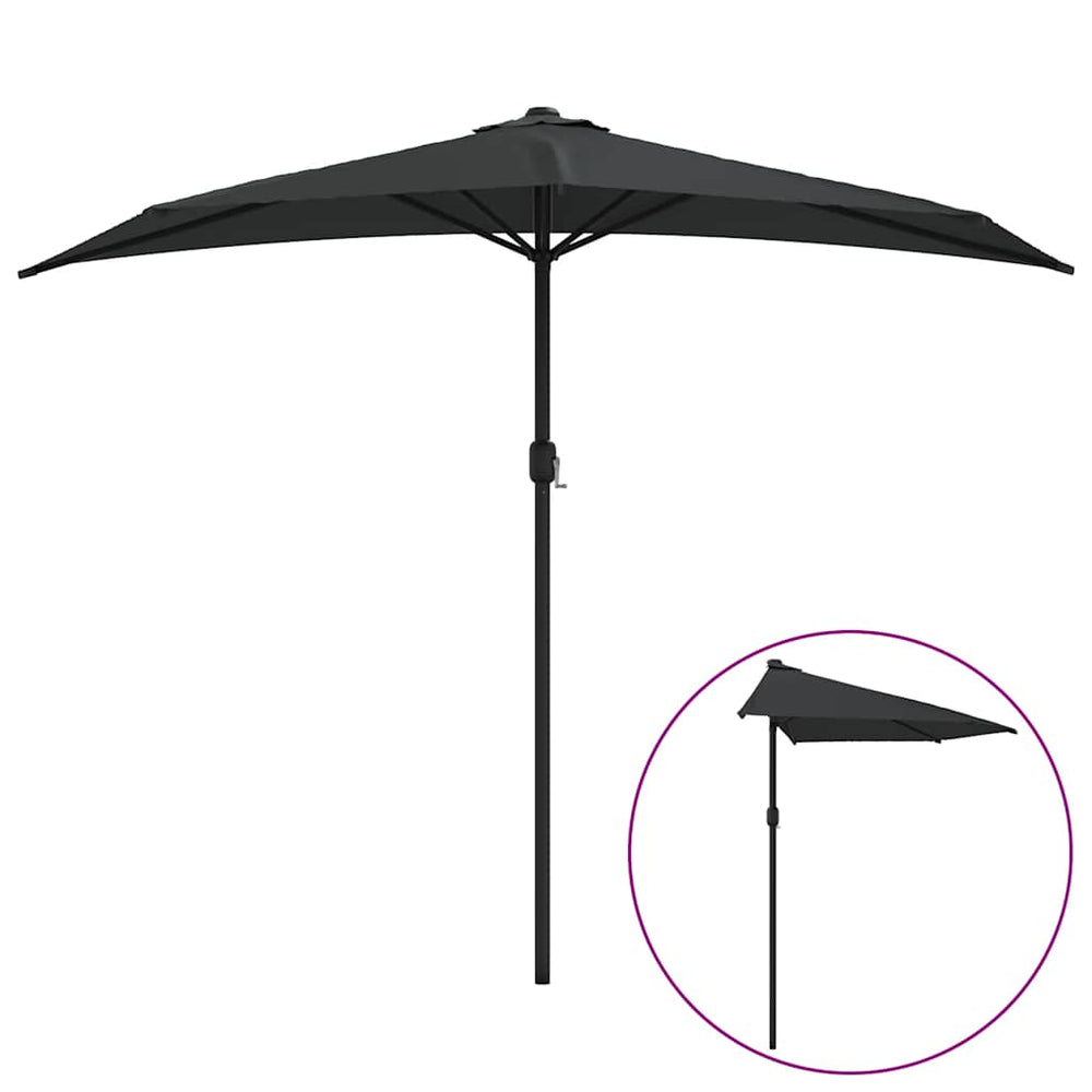 vidaXL Balcony Parasol Aluminium Pole Black 270x144x222cm Half-Round