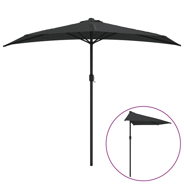 vidaXL Balcony Parasol Aluminium Pole Black 270x144x222cm Half-Round