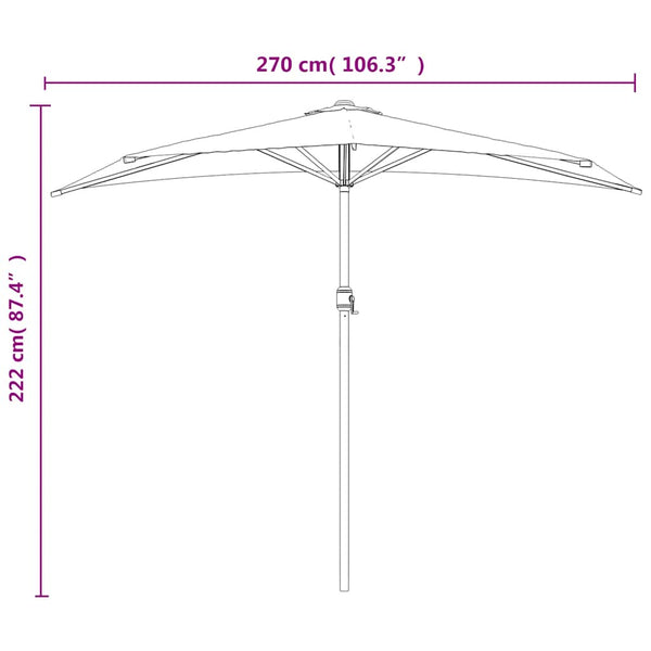 vidaXL Balcony Parasol Aluminium Pole Black 270x144x222cm Half-Round