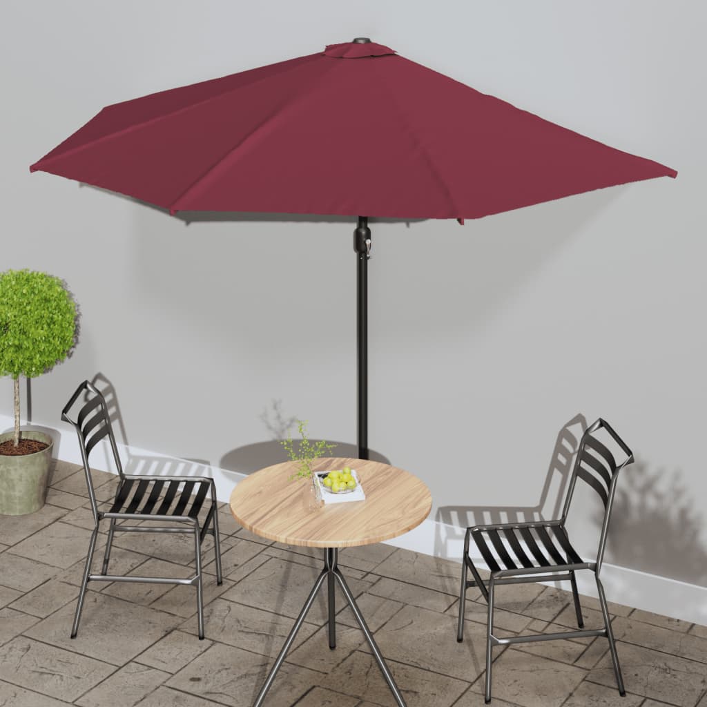 vidaXL Balcony Parasol Aluminium Pole Bordeaux Red 300x155x223cm Half-Round