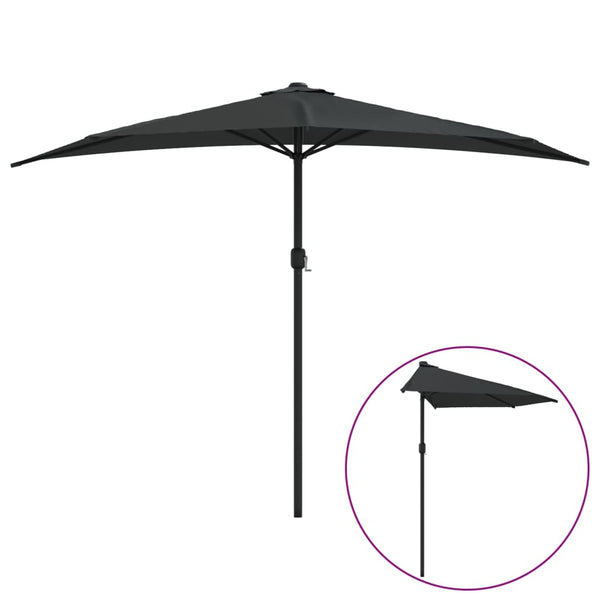 vidaXL Balcony Parasol Aluminium Pole Black 300x155x223cm Half Round