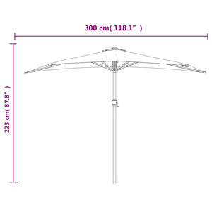 vidaXL Balcony Parasol Aluminium Pole Black 300x155x223cm Half Round