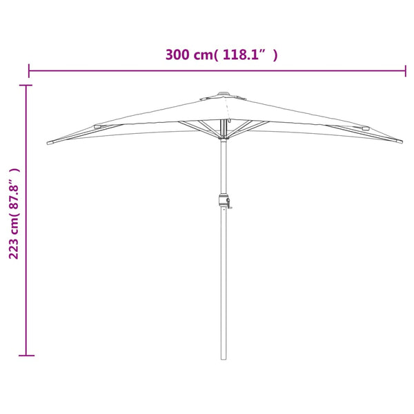 vidaXL Balcony Parasol Aluminium Pole Black 300x155x223cm Half Round