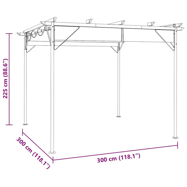 vidaXL Pergola with Retractable Roof Anthracite 3x3 m Steel 180 g/m²