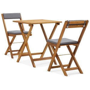 vidaXL 3-Piece Folding Bistro Set with Cushions Solid Acacia Wood
