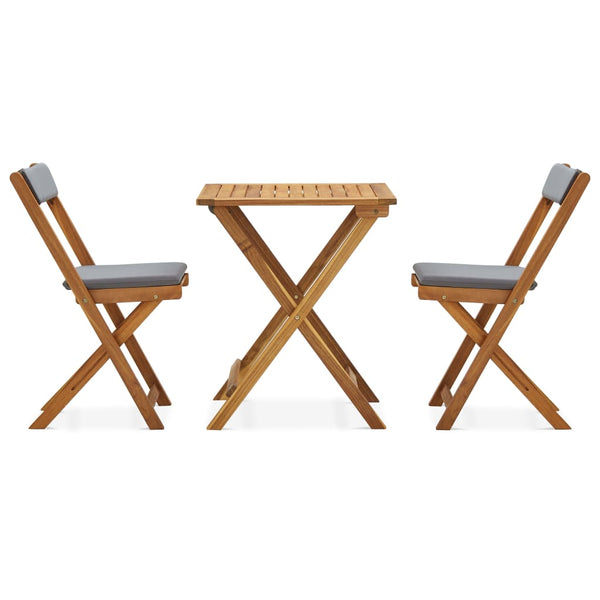 vidaXL 3-Piece Folding Bistro Set with Cushions Solid Acacia Wood