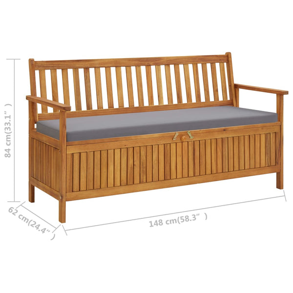 vidaXL Garden Bench with Storage and Cushion 148 cm Solid Acacia Wood