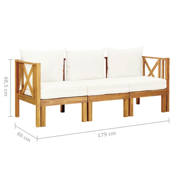 vidaXL 3-Seater Garden Bench with Cushions 179 cm Solid Acacia Wood