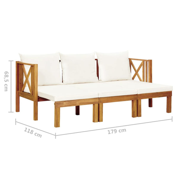 vidaXL 3-Seater Garden Bench with Cushions 179 cm Solid Acacia Wood