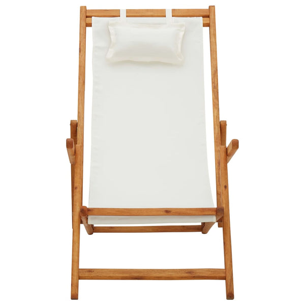 vidaXL Foldable Beach Chair Solid Eucalyptus Wood and Fabric Cream