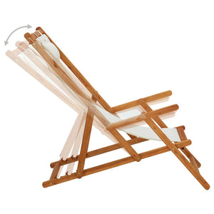 vidaXL Foldable Beach Chair Solid Eucalyptus Wood and Fabric Cream