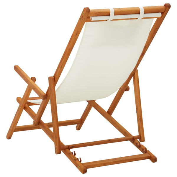 vidaXL Foldable Beach Chair Solid Eucalyptus Wood and Fabric Cream