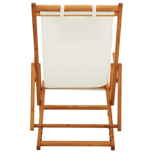 vidaXL Foldable Beach Chair Solid Eucalyptus Wood and Fabric Cream
