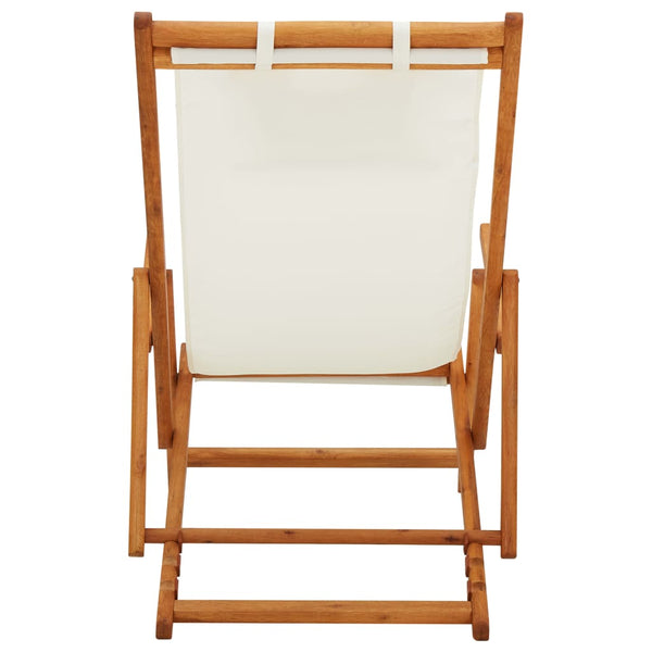 vidaXL Foldable Beach Chair Solid Eucalyptus Wood and Fabric Cream