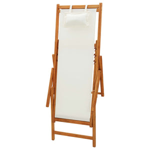 vidaXL Foldable Beach Chair Solid Eucalyptus Wood and Fabric Cream