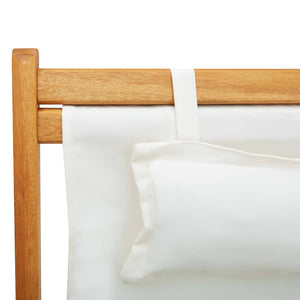 vidaXL Foldable Beach Chair Solid Eucalyptus Wood and Fabric Cream