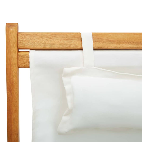 vidaXL Foldable Beach Chair Solid Eucalyptus Wood and Fabric Cream