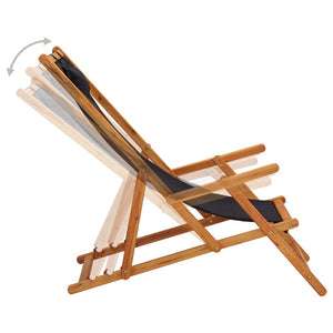 vidaXL Folding Beach Chair Solid Eucalyptus Wood and Fabric Black