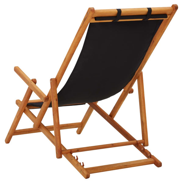 vidaXL Folding Beach Chair Solid Eucalyptus Wood and Fabric Black