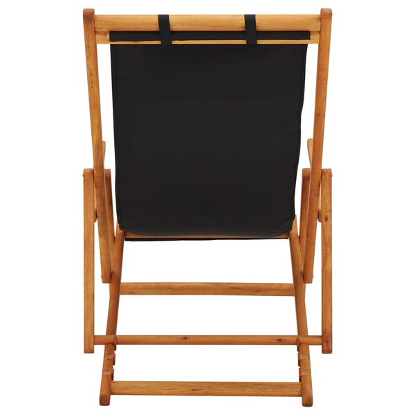 vidaXL Folding Beach Chair Solid Eucalyptus Wood and Fabric Black