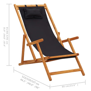 vidaXL Folding Beach Chair Solid Eucalyptus Wood and Fabric Black