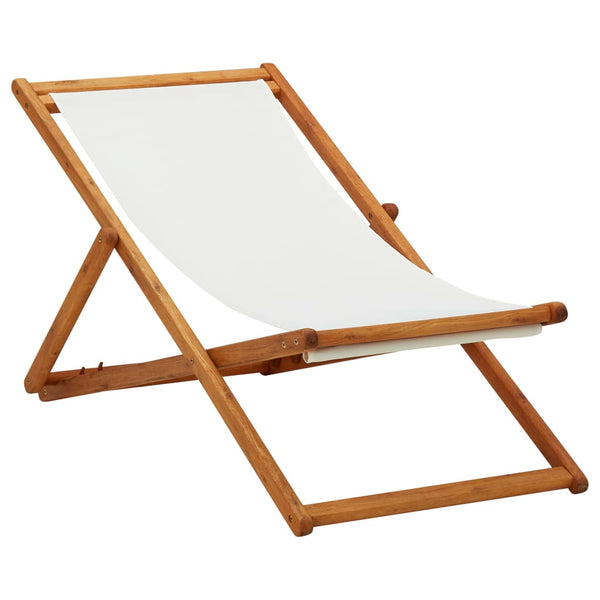 vidaXL Foldable Beach Chair Eucalyptus Wood and Fabric Cream White