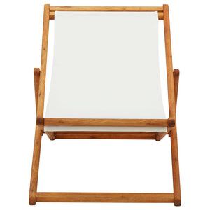 vidaXL Foldable Beach Chair Eucalyptus Wood and Fabric Cream White