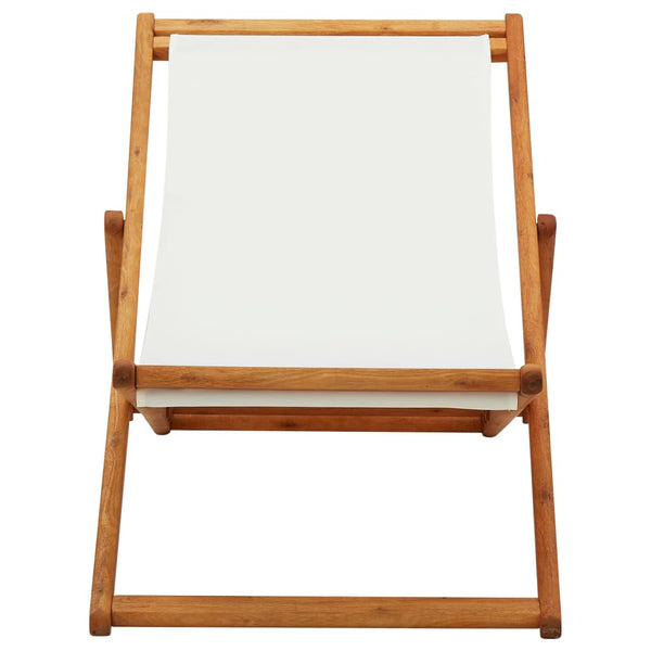 vidaXL Foldable Beach Chair Eucalyptus Wood and Fabric Cream White
