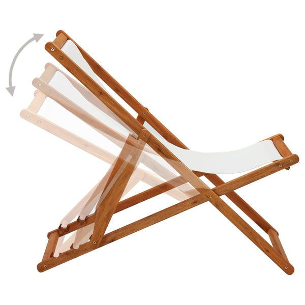 vidaXL Foldable Beach Chair Eucalyptus Wood and Fabric Cream White