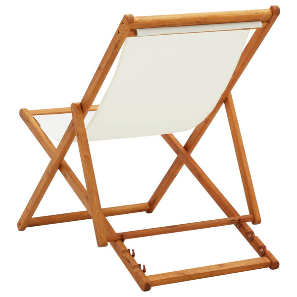 vidaXL Foldable Beach Chair Eucalyptus Wood and Fabric Cream White