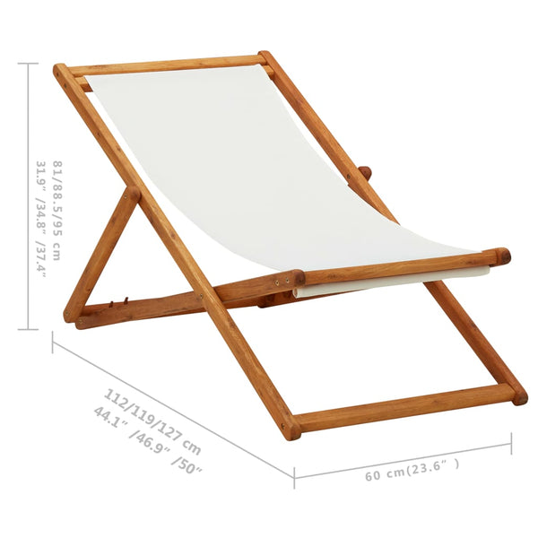 vidaXL Foldable Beach Chair Eucalyptus Wood and Fabric Cream White