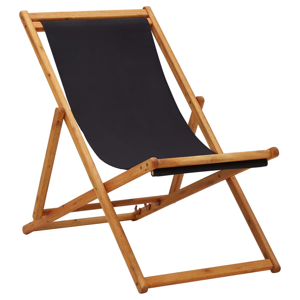 vidaXL Foldable Beach Chair Eucalyptus Wood and Fabric Black