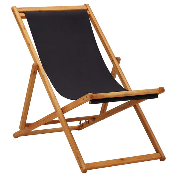 vidaXL Foldable Beach Chair Eucalyptus Wood and Fabric Black